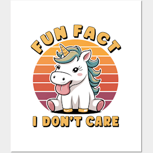 Fun Fact I Don't Care Unicorn Saying Posters and Art